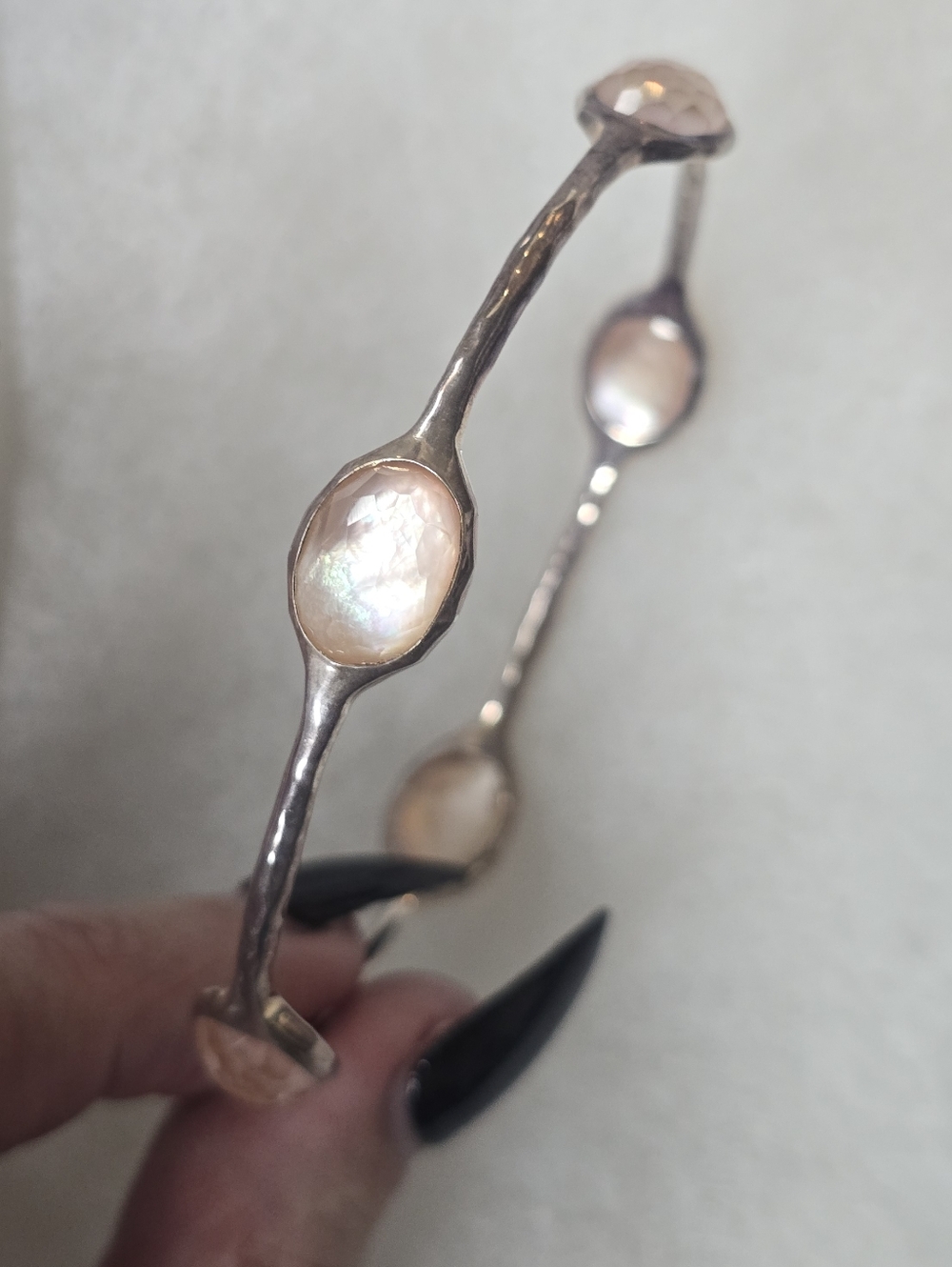 Ippolita 925  Hammered Bangle with Rock Crystals over  brown shell doublet